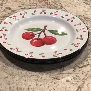 Mary Engelbreit enamelware dinner plates. (4)